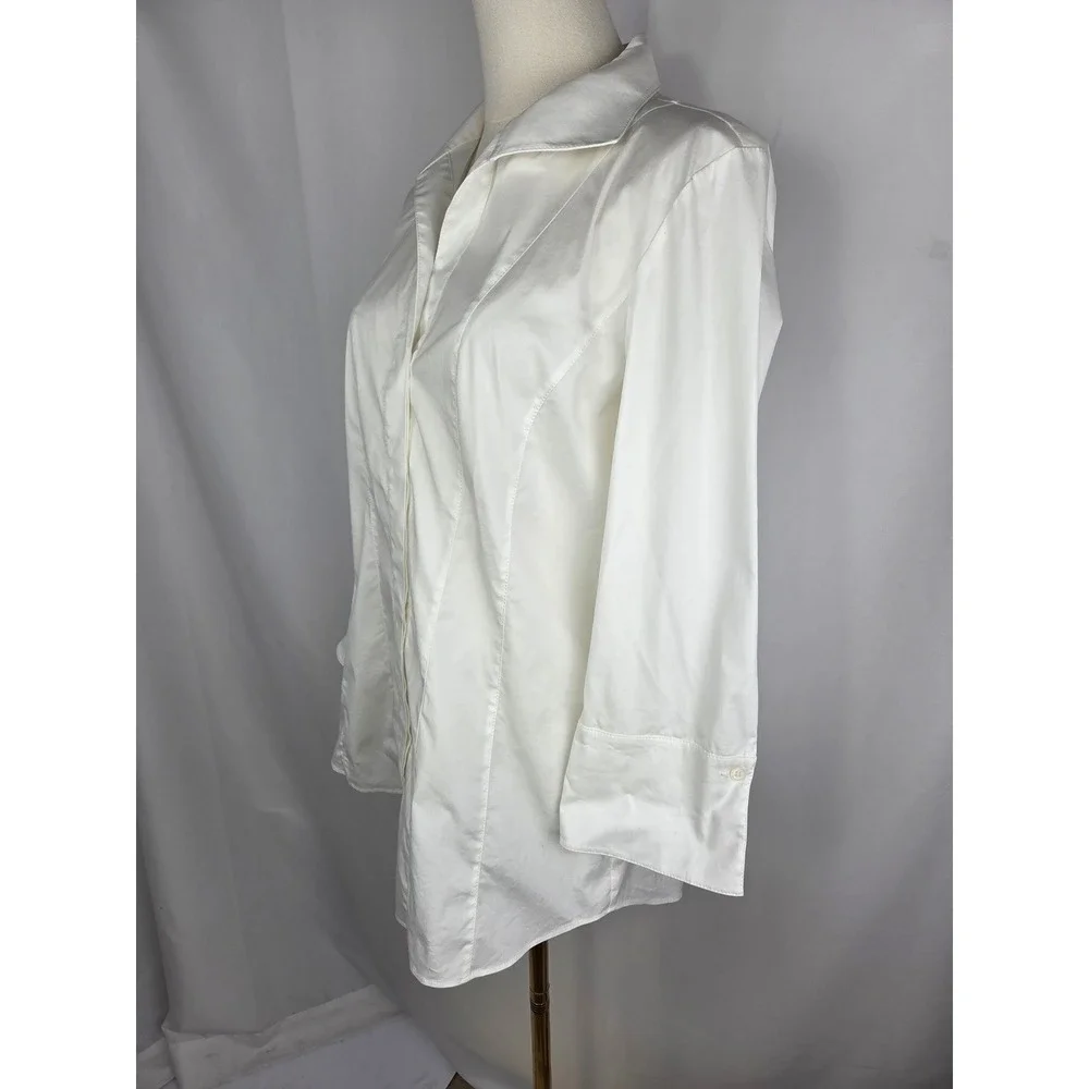 Lafayette 148 Button Down Blouse Sz 6 White 3/4 Sleeve Stretch Cotton Old Money - Picture 3 of 11